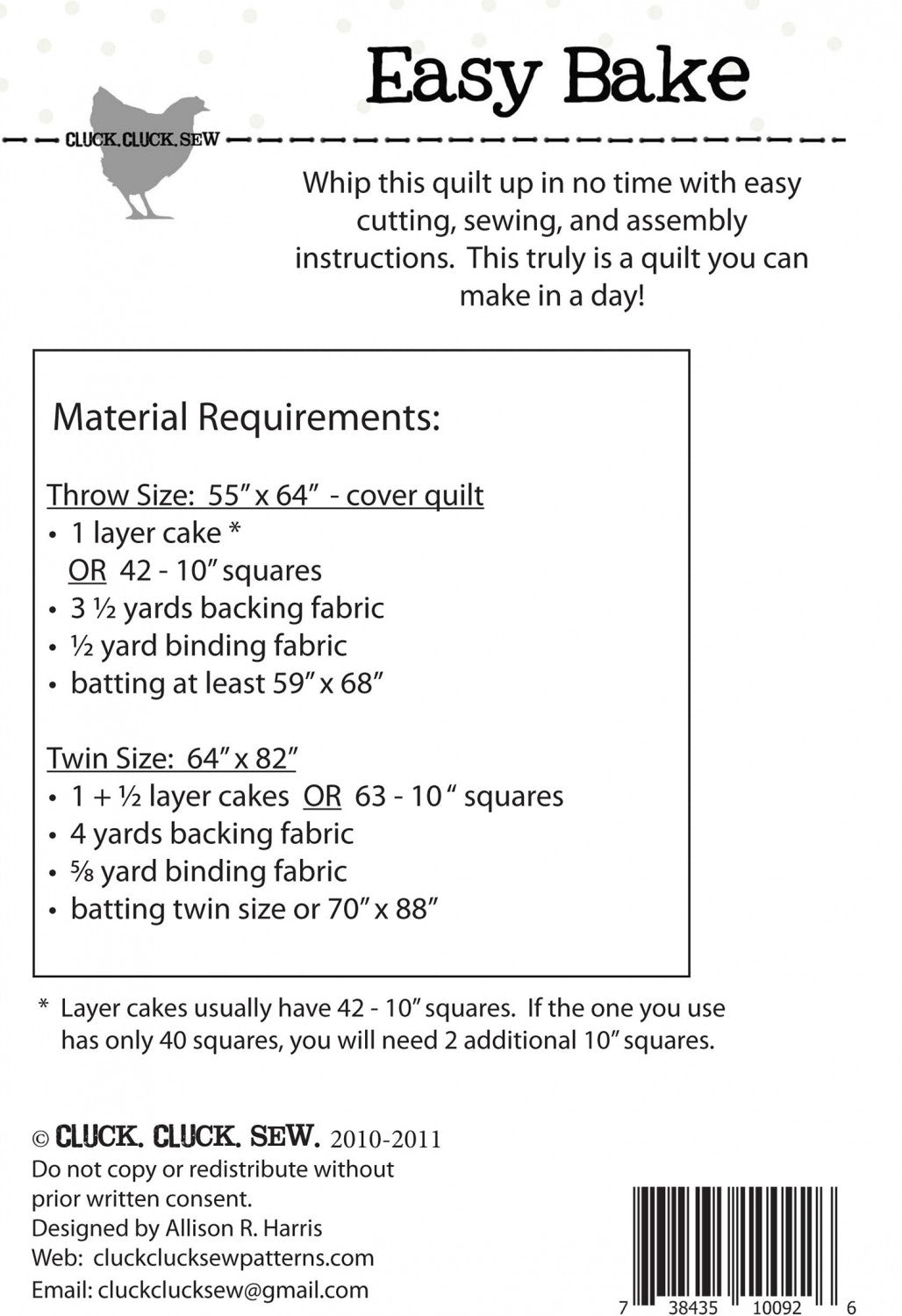 Cluck Cluck Sew - Easy Bake