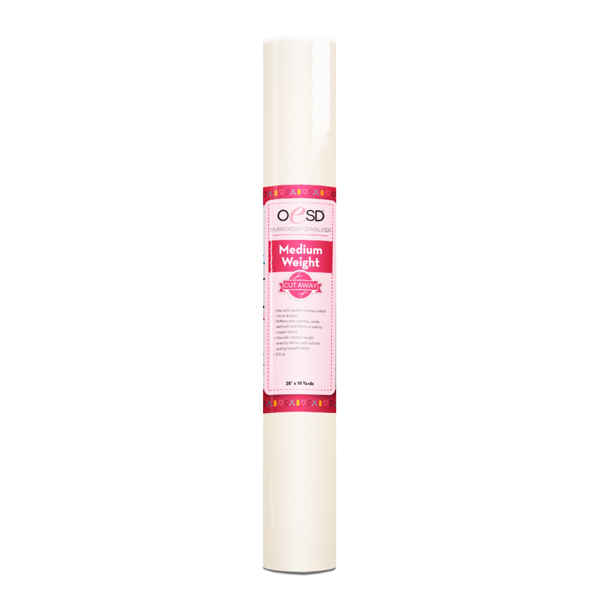 Roll of medium weight stabilizer on a white background
