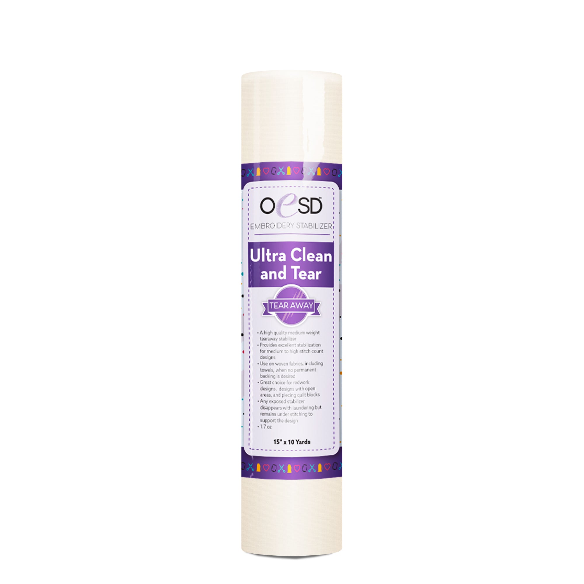 Roll of OESD Ultra Clean and Tear stabilizer on a white background