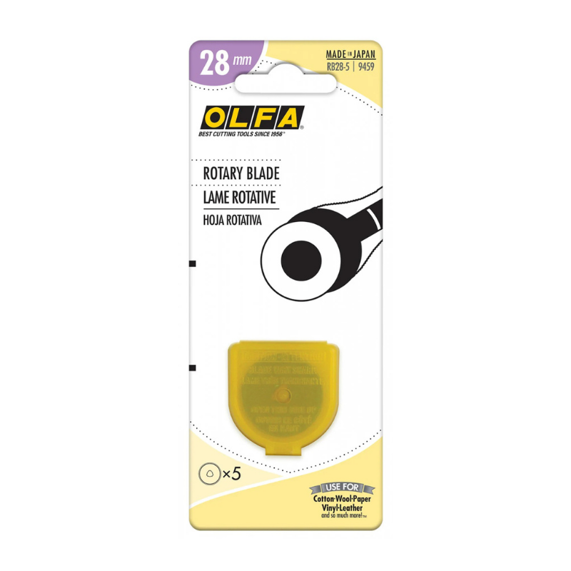 OLFA rotary blade packaging with yellow and white design