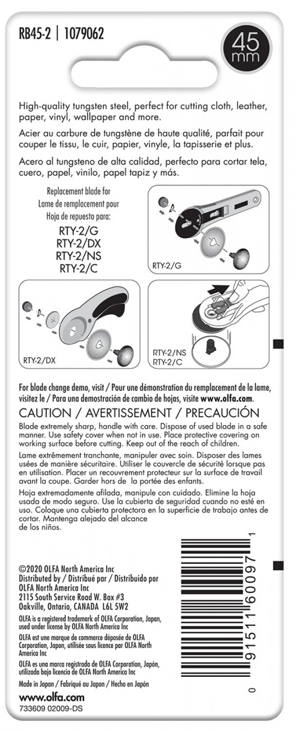 Olfa - Rotary Cutter 45mm Replacement Blade 1 Pack