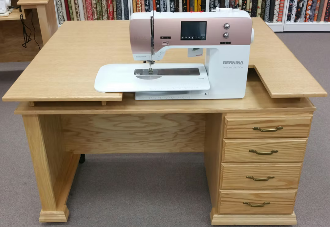 Bernina sewing machine on a wood table in an indoor setting