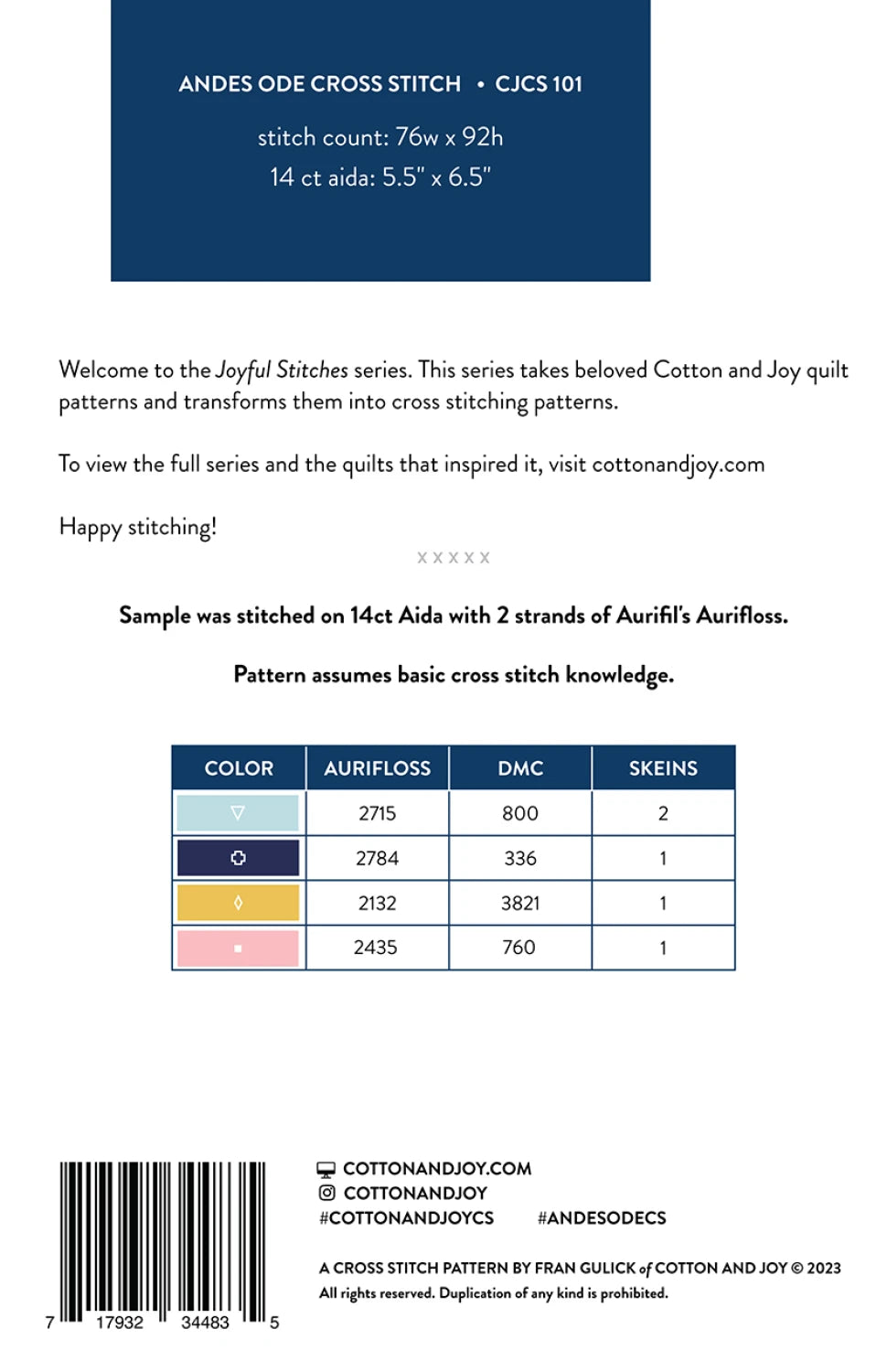 Cotton and Joy - Andes Ode Cross Stitch Pattern