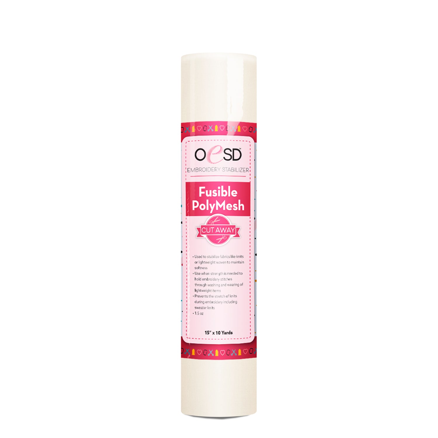 Roll of fusible poly mesh stabilizer on a white background