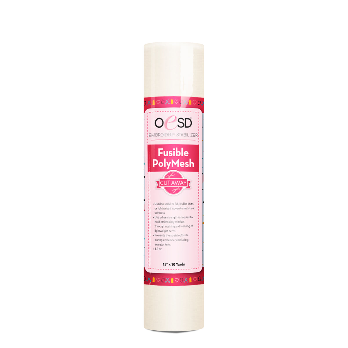 Roll of fusible poly mesh stabilizer on a white background