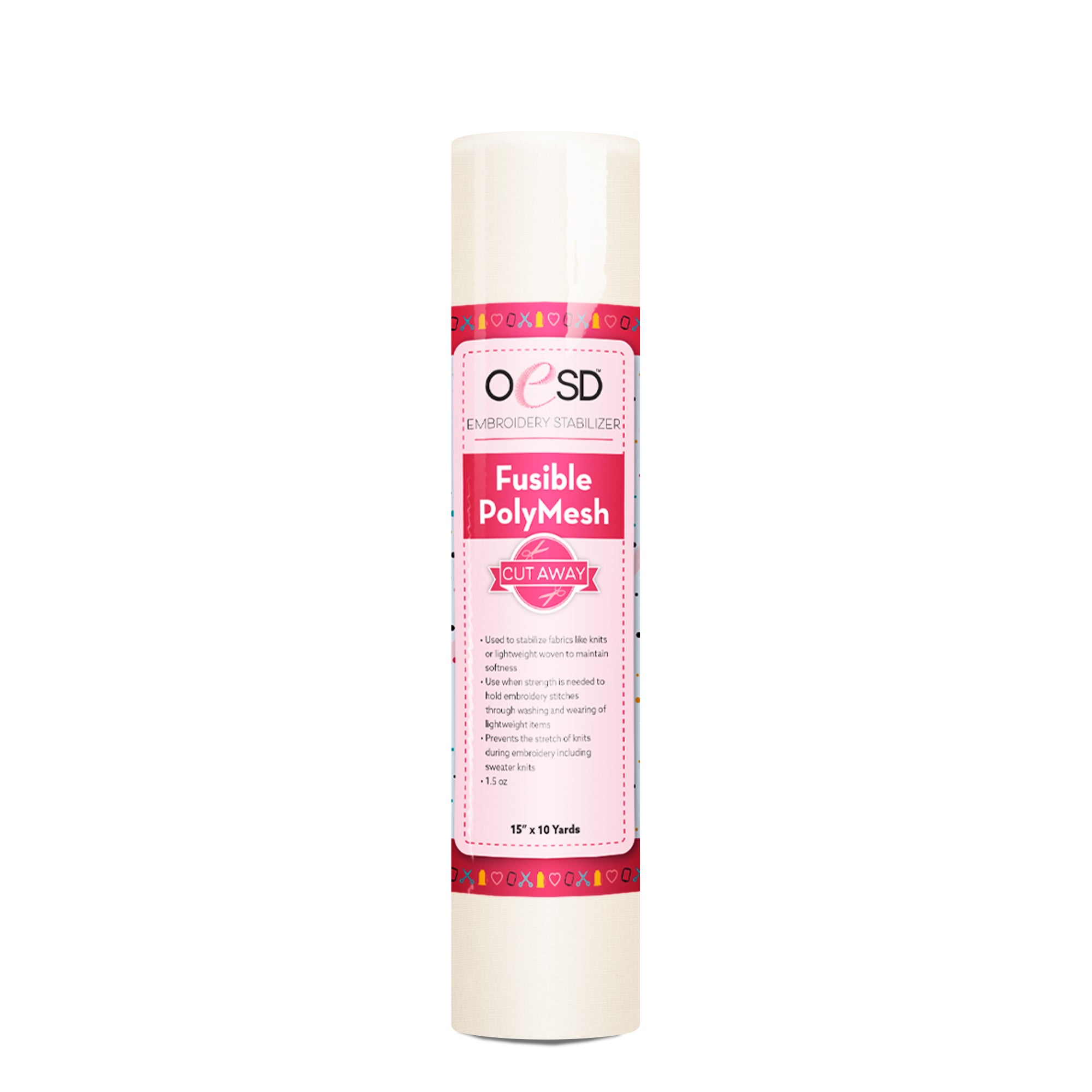 Roll of fusible poly mesh stabilizer on a white background