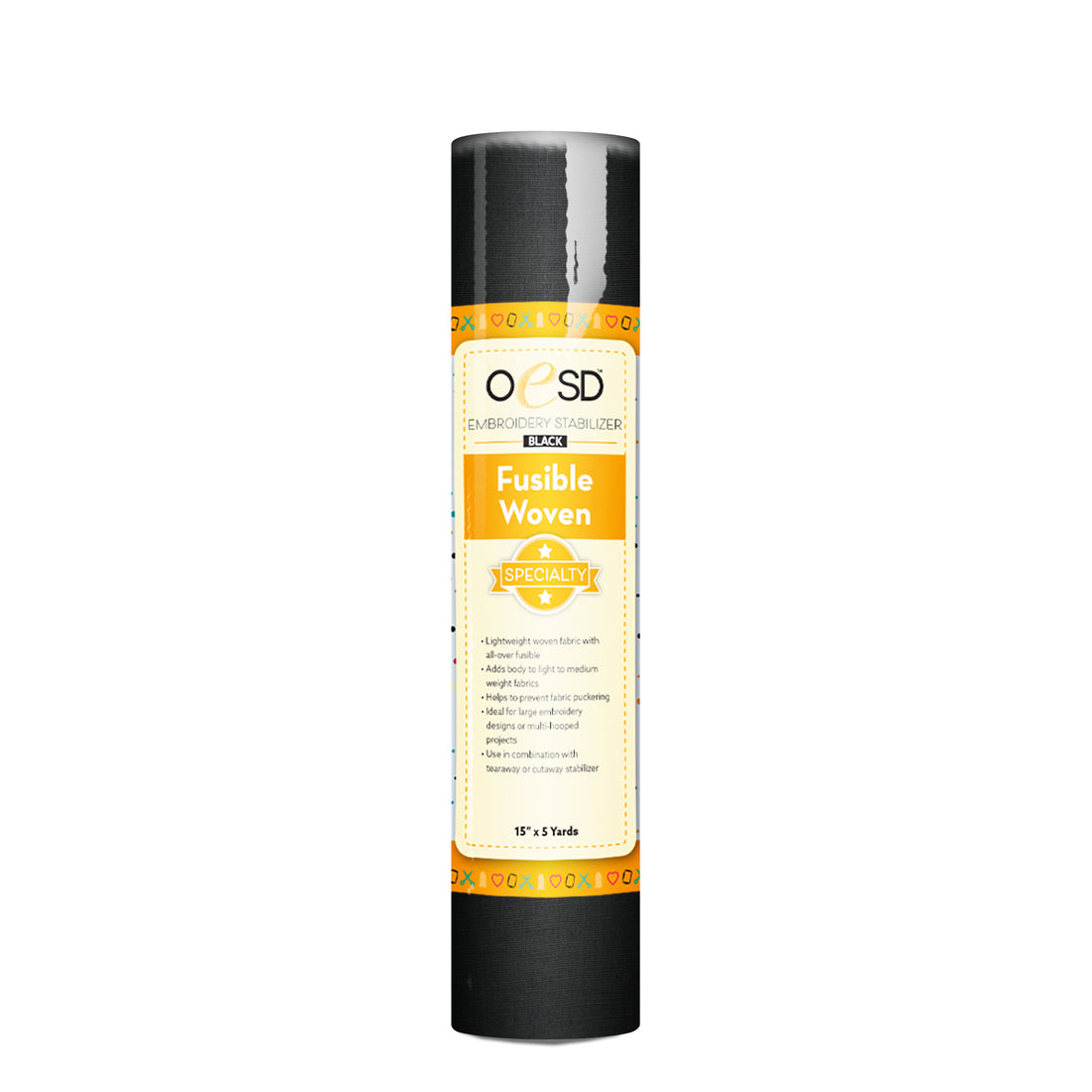 OESD black fusible woven stabilizer on a white background
