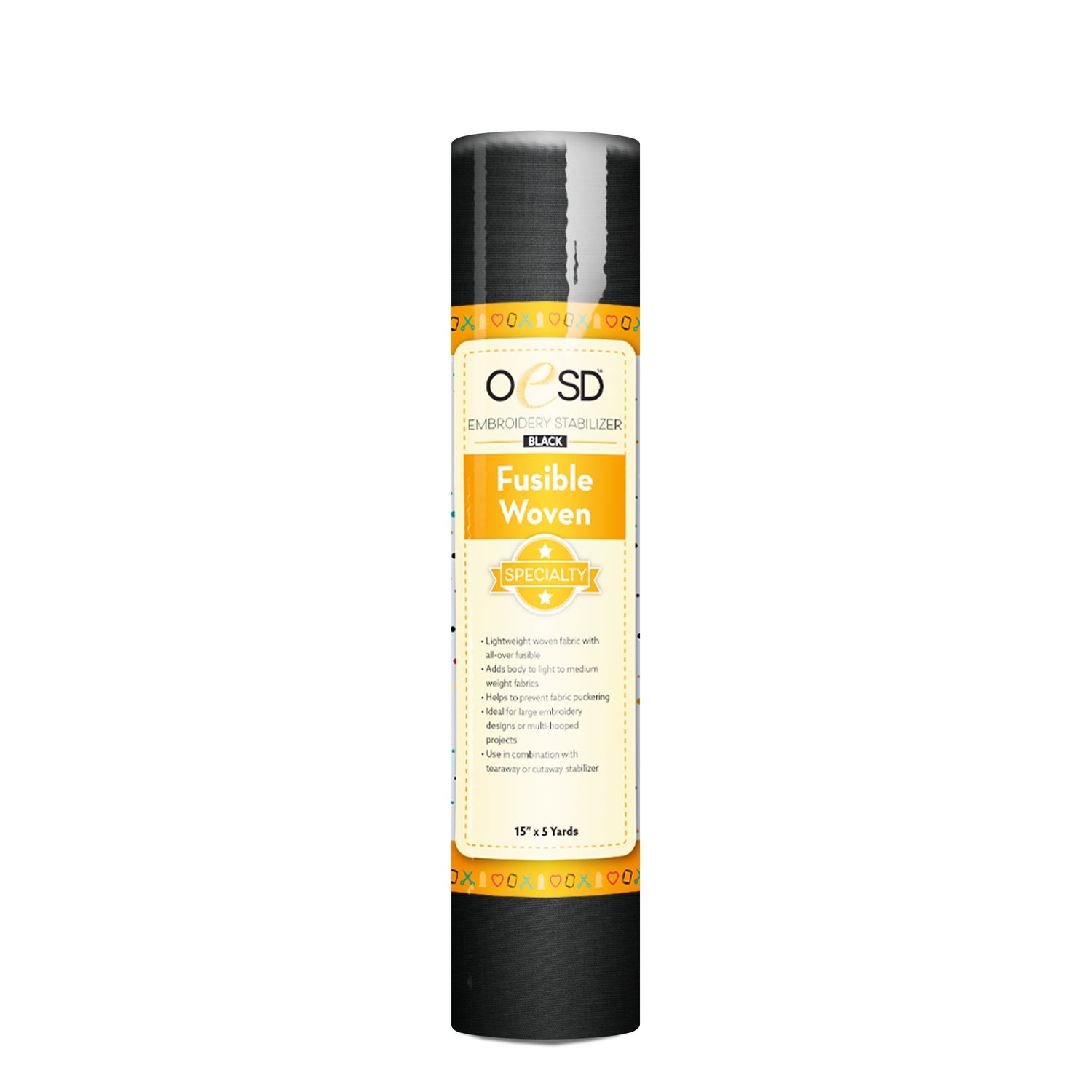 OESD black fusible woven stabilizer on a white background
