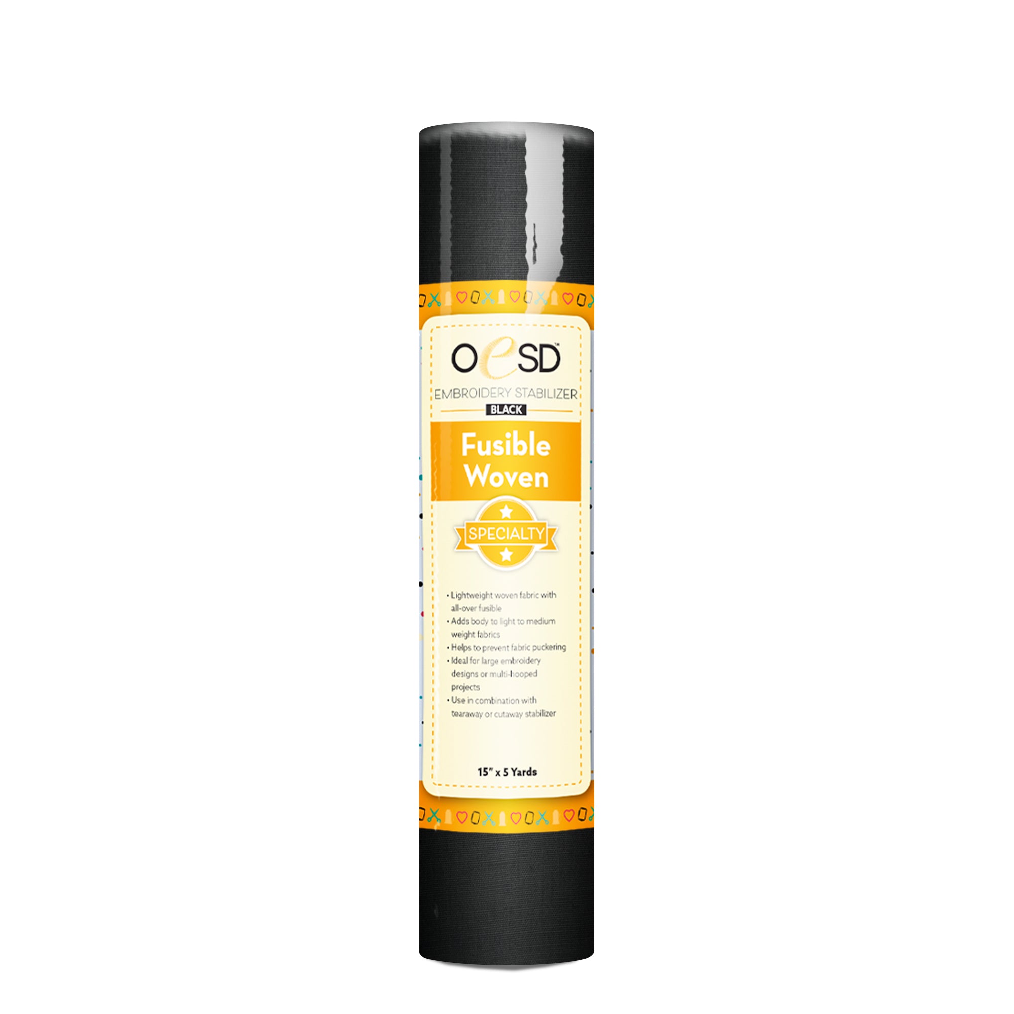 OESD black fusible woven stabilizer on a white background