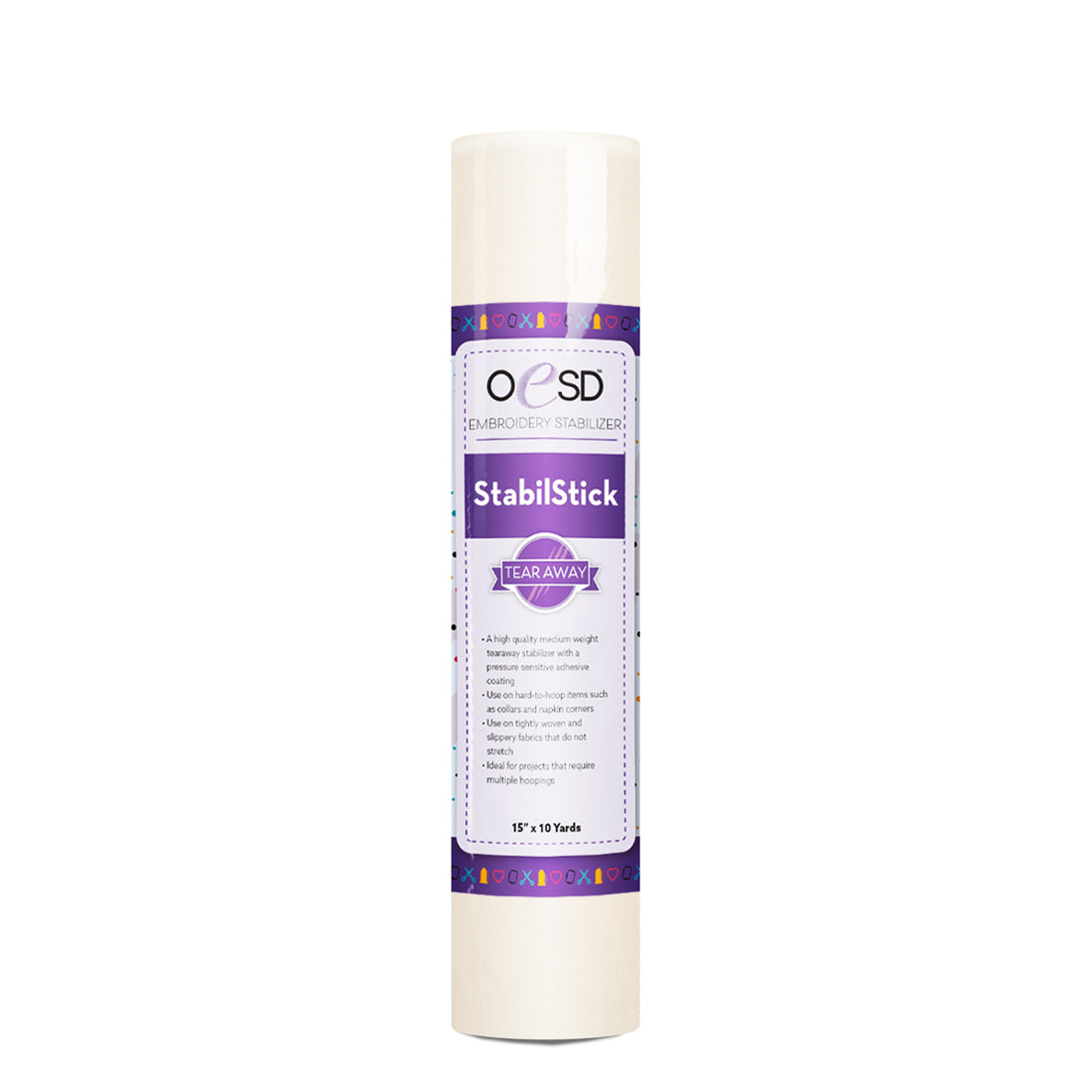 Roll of OESD StabilStick with purple label on a white background