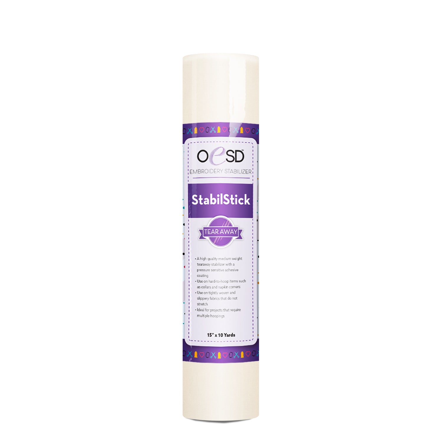 Roll of OESD StabilStick with purple label on a white background