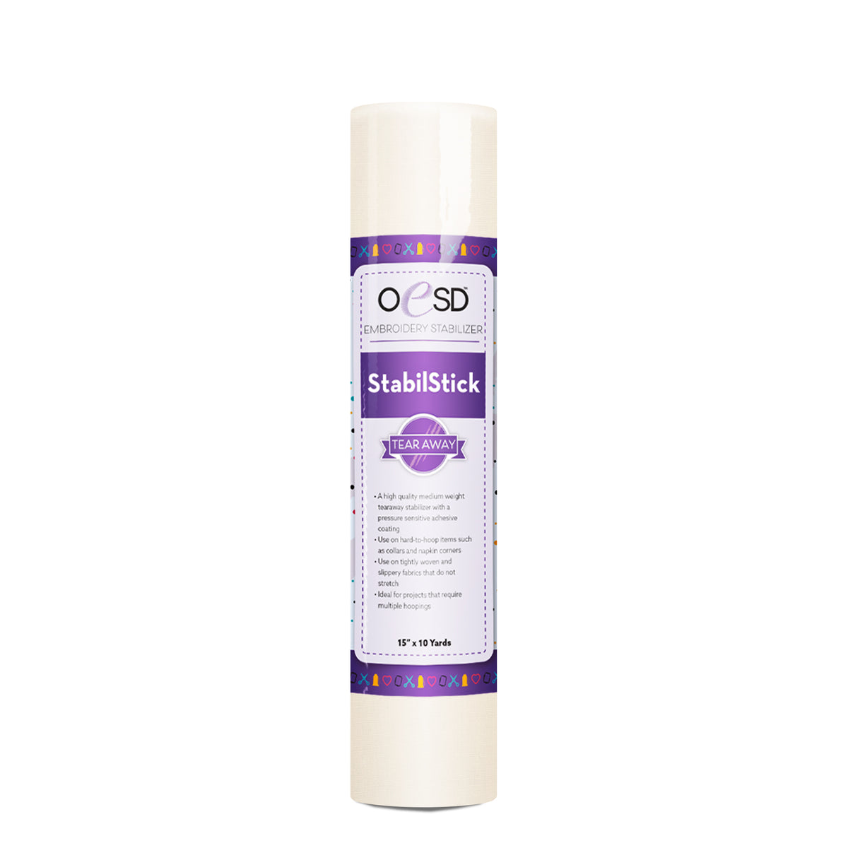 Roll of OESD StabilStick with purple label on a white background