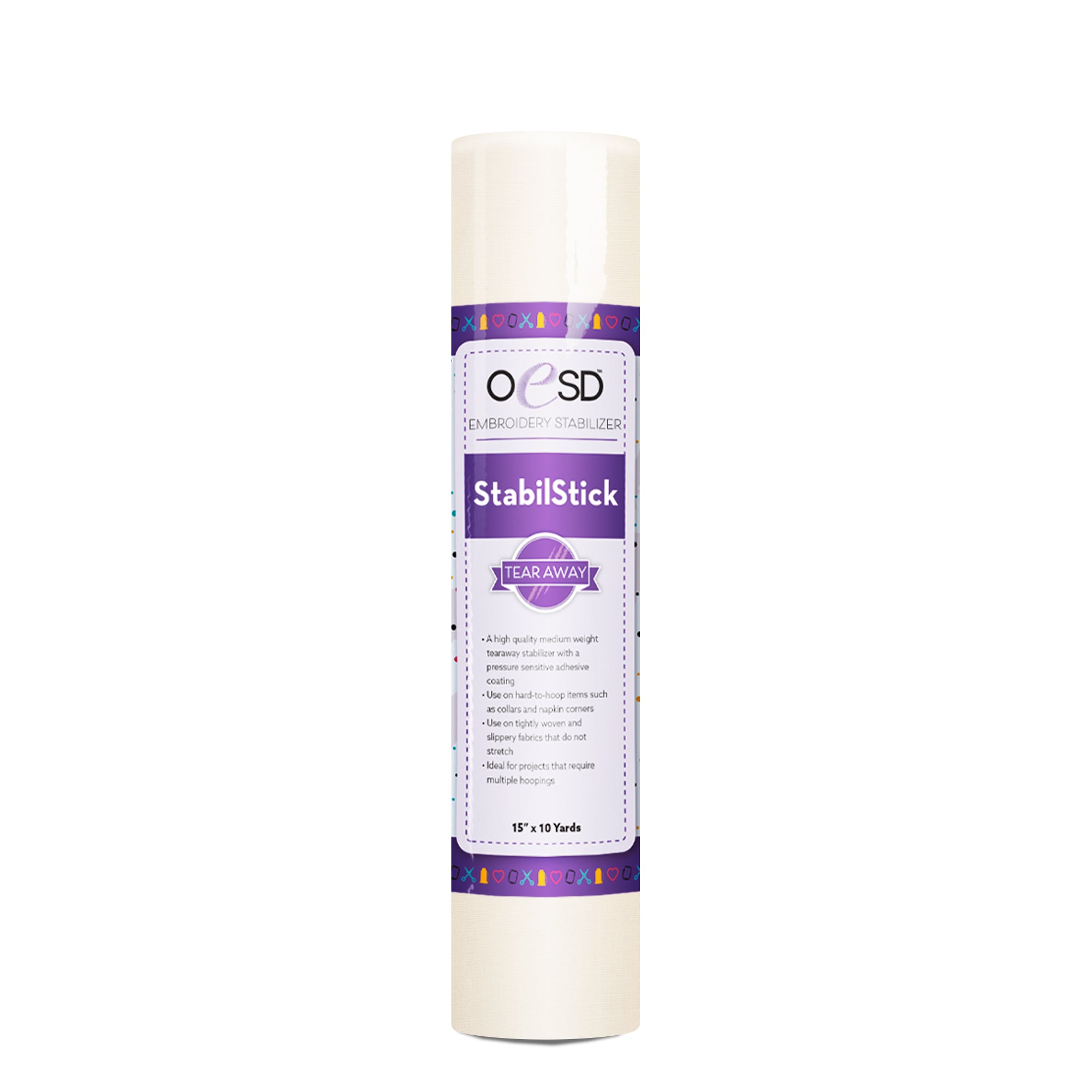 Roll of OESD StabilStick with purple label on a white background