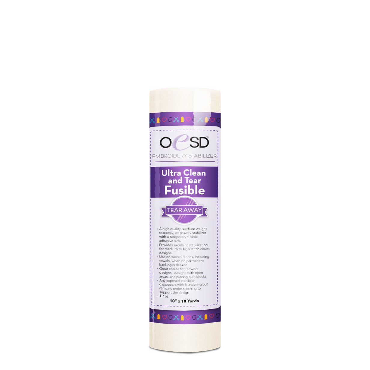 Roll of OESD Ultra Clean and Tear Fusible stabilizer on a white background