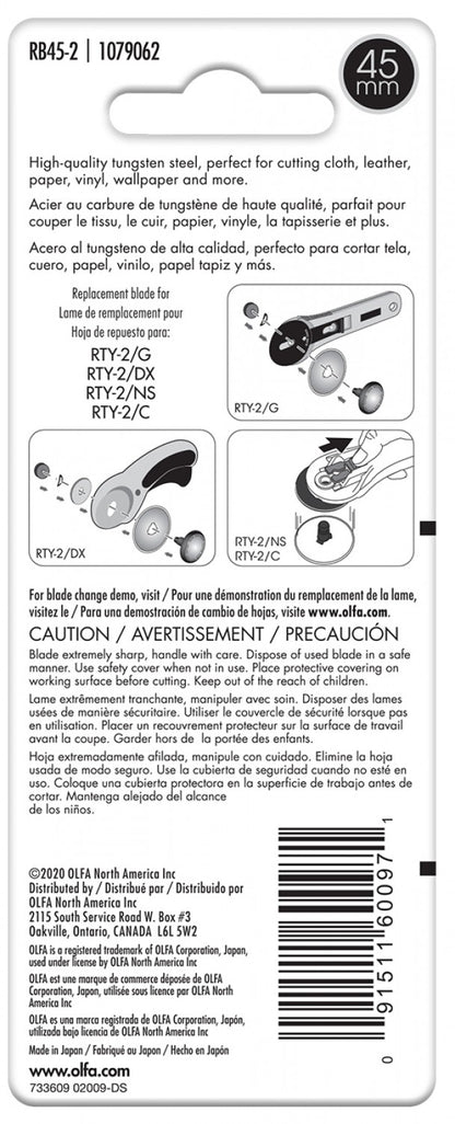 Olfa - Rotary Cutter 45mm Replacement Blade 2 Pack