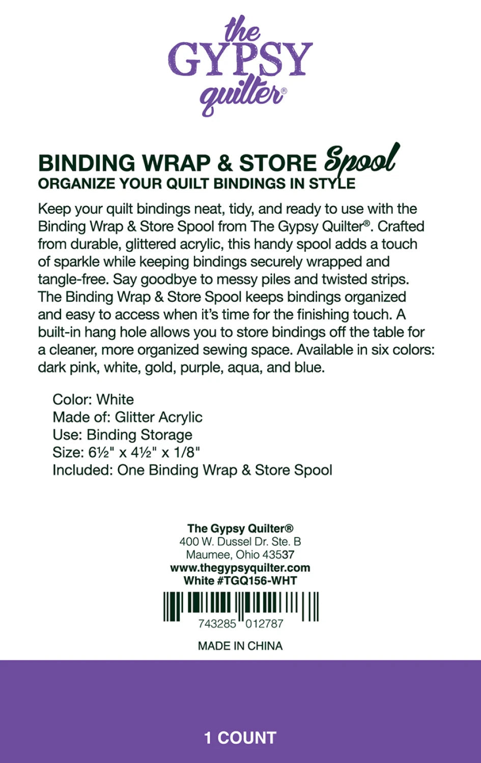 The Gypsy Quilter - Binding Wrap &amp; Store Spool - White