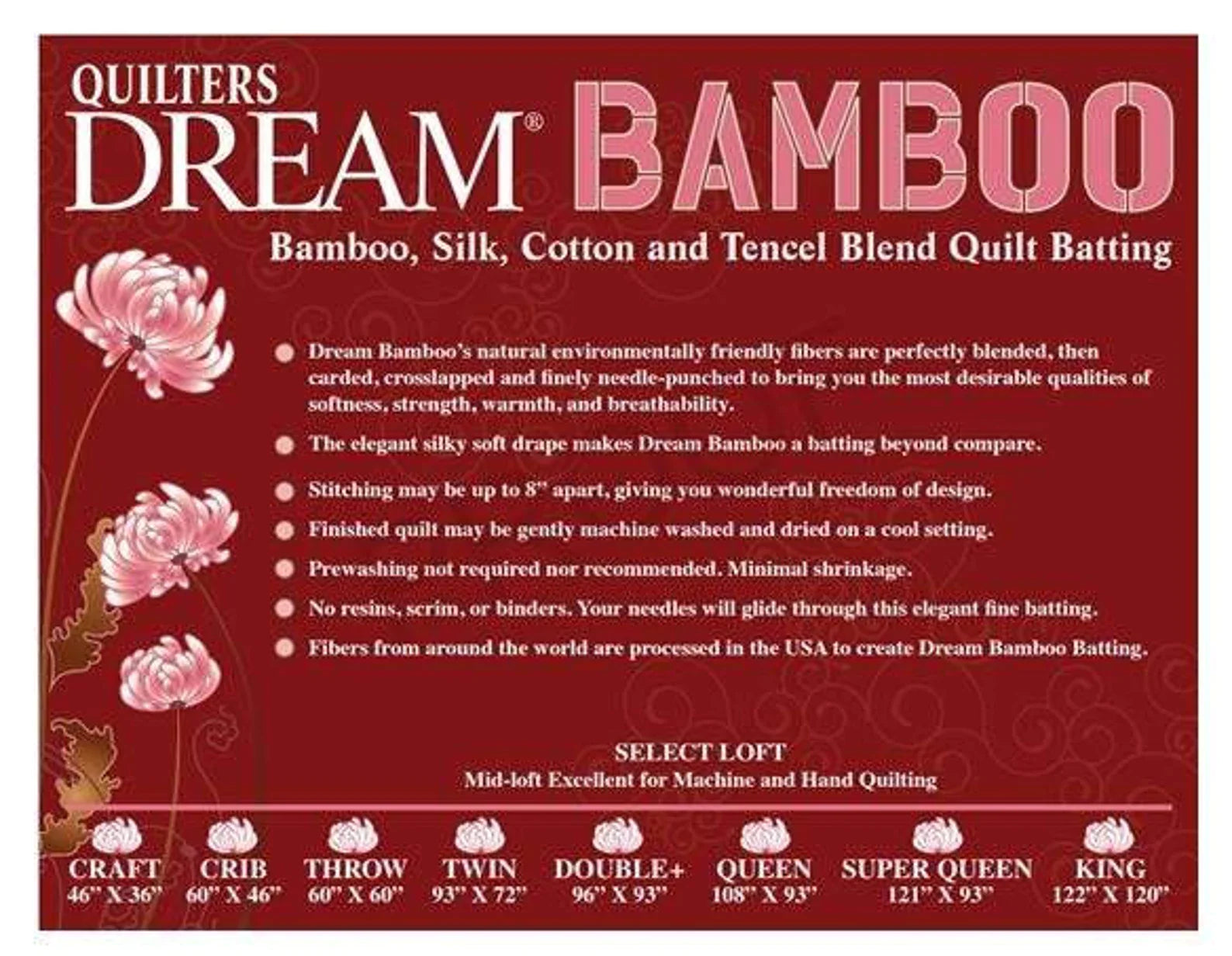 Batting - Quilters Dream Bamboo Double 96&quot; x 93&quot;